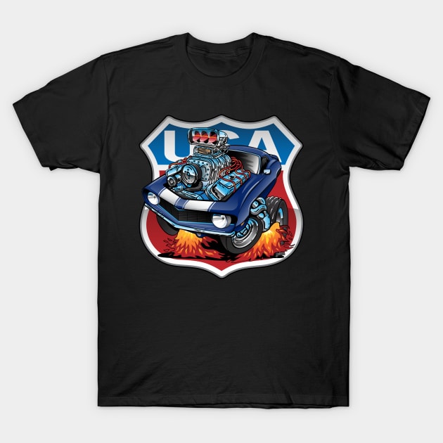 USA Classic Muscle Car Pride Cartoon T-Shirt by hobrath